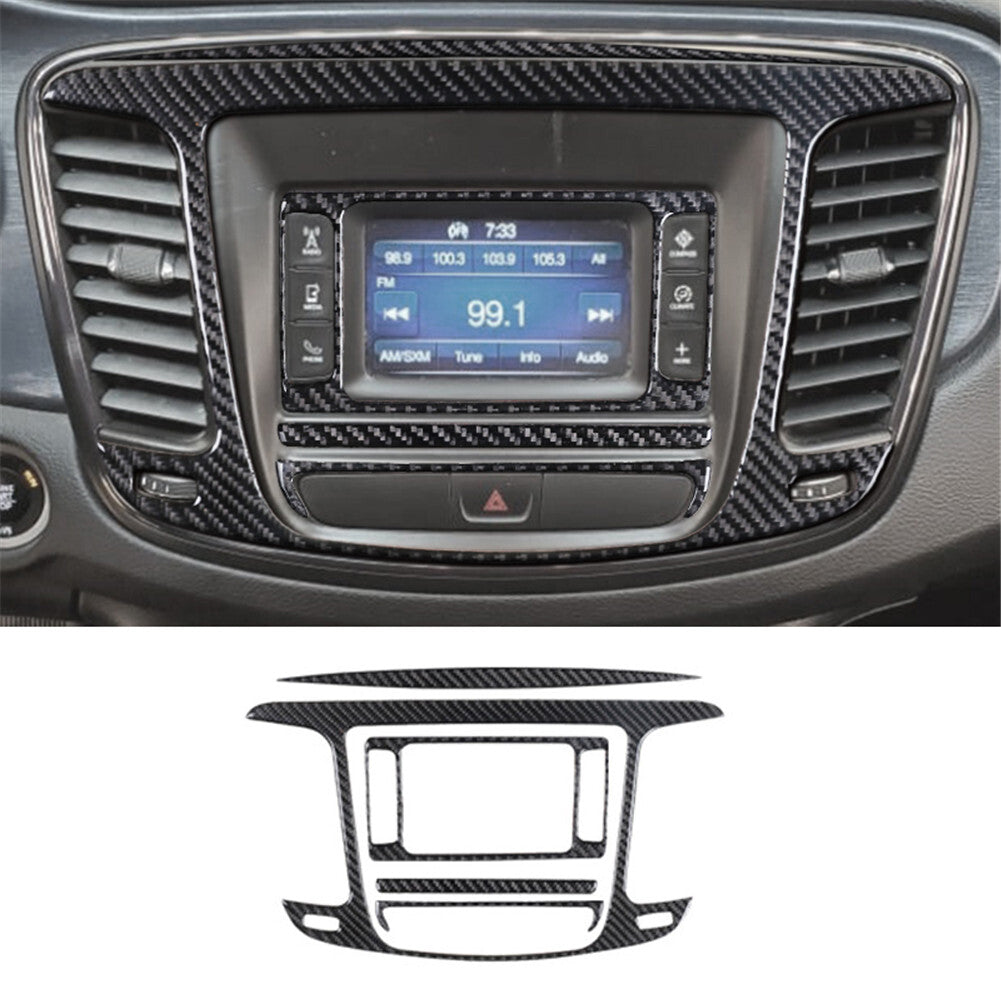 5Pcs Carbon Fiber Multimedia Console Panel Cover Trim for Chrysler 200 2015-2017