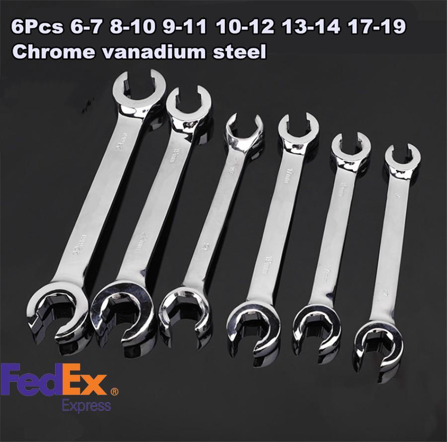 6Pcs 6 Point Chrome Vanadium Steel Metric Flared Nut Spanner Wrench Set 6mm-19mm Q