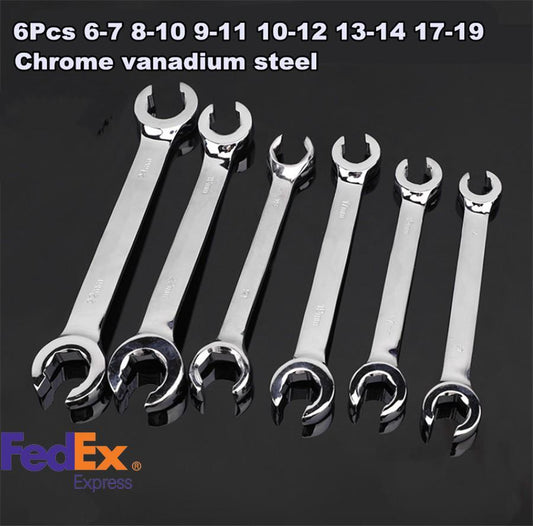 6Pcs 6 Point Chrome Vanadium Steel Metric Flared Nut Spanner Wrench Set 6mm-19mm Q
