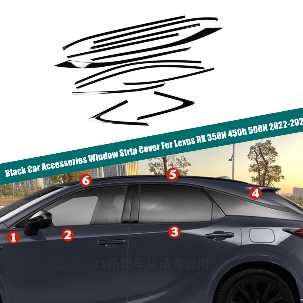 for Lexus RX 350 350h 2023-24 Gloss Steel Black Window Strip Cover Trim Set 12x
