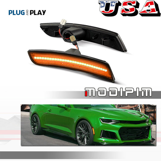 2 pieces for Chevrolet Camaro 2016-2023 Smoked LED Side Marker Lights - Amber