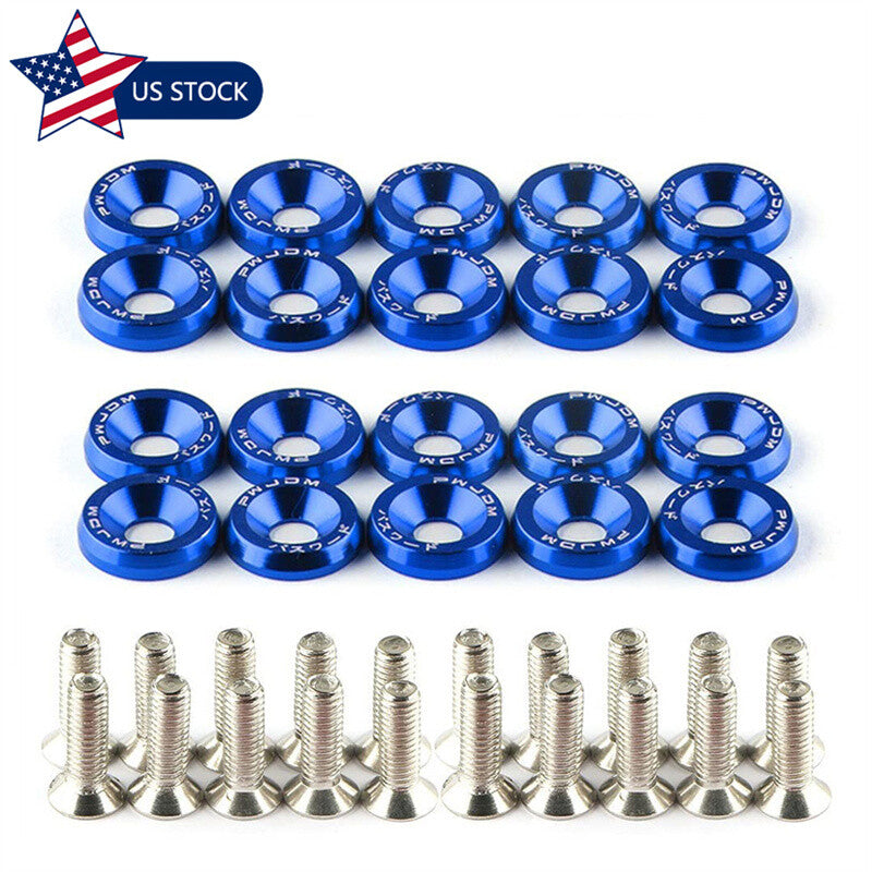 20pcs Blue Aluminum JDM Fender Bumper Washer M6 Bolt Engine Bay Dress Up Kit