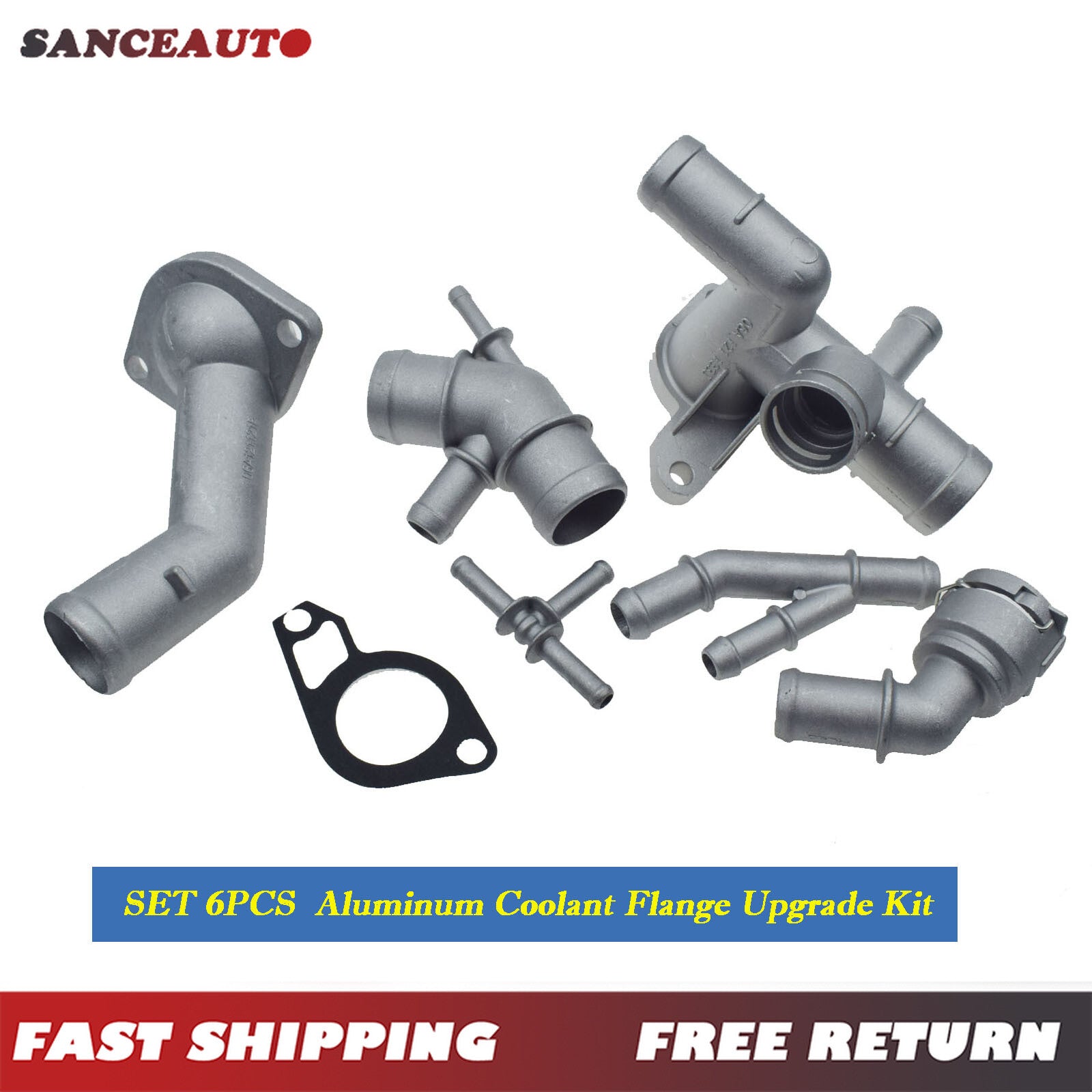 6-Piece Aluminum Coolant Flange Upgrade Kit for Golf MK4 for Jetta GTI 1.8T (May 2000) n