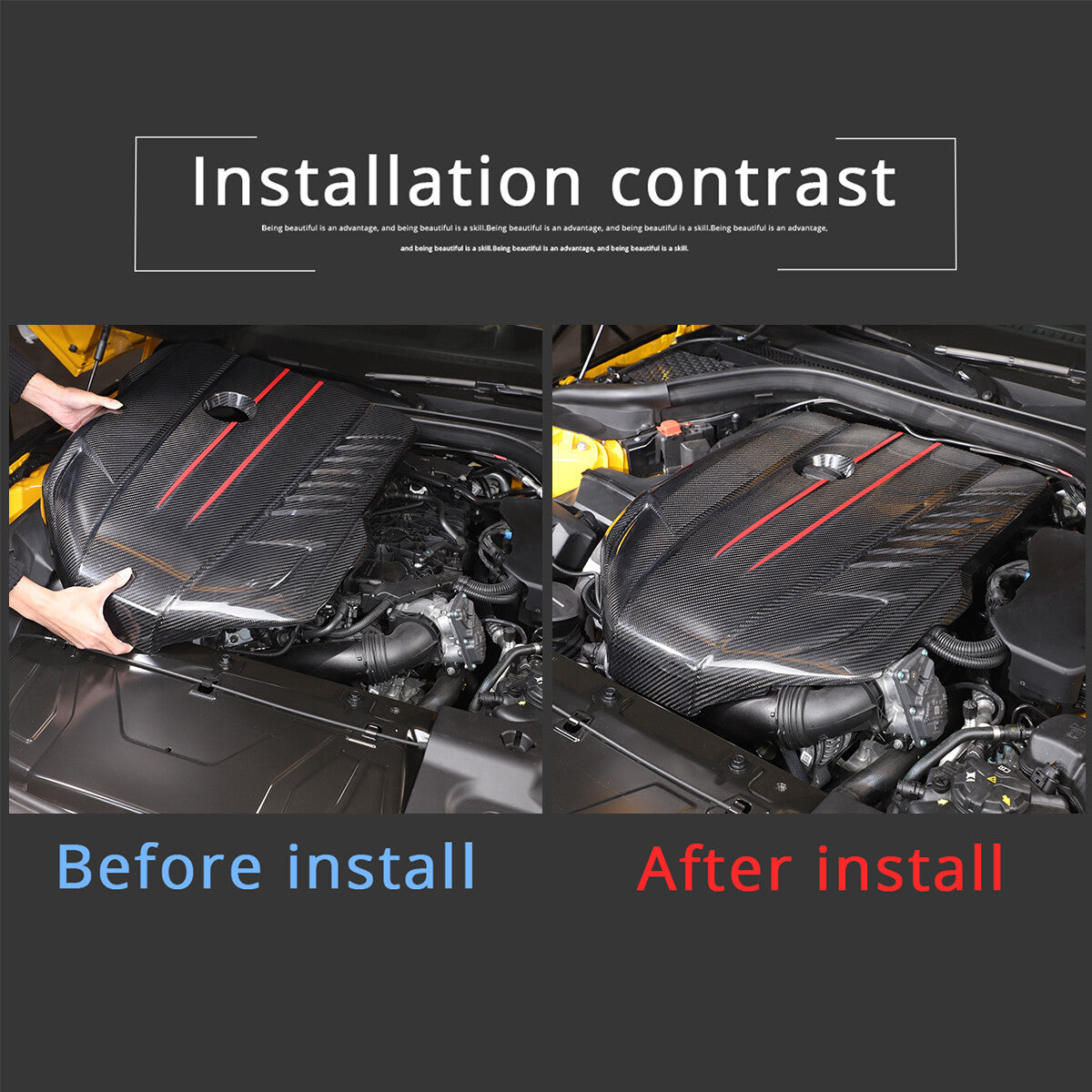 Pre-impregnated carbon fiber engine cover replacement suitable for 20-24 year old for Toyota Supra, A90, A91, and MK5.