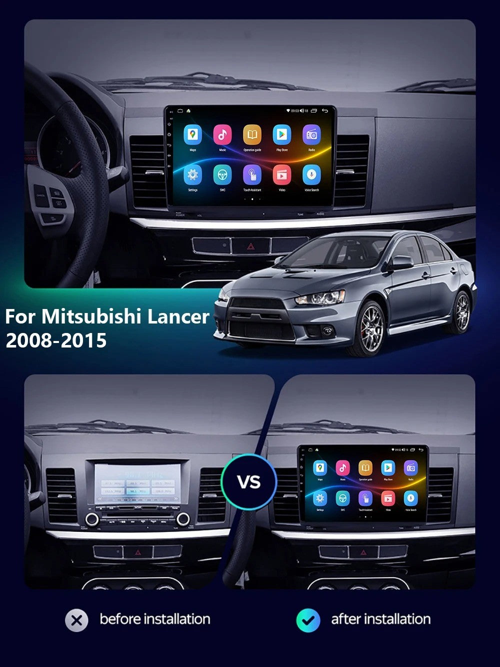 for Mitsubishi LANCER 2008-2015 Car Stereo Radio Android Auto CarPlay GPS Screen