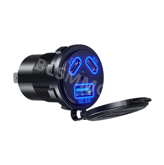 3 Ports USB Dual PD Type-C Fast Car Charger Adapter For Marine Motorcycle ATV