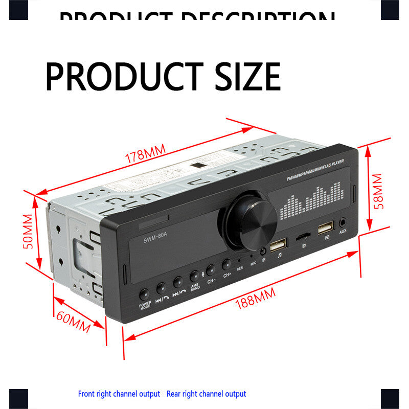 12V 60W Car Digital Bluetooth Audio USB/SD/FM/WMA/MP3/WAV Radio Stereo Player v