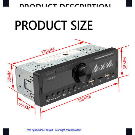 12V 60W Car Digital Bluetooth Audio USB/SD/FM/WMA/MP3/WAV Radio Stereo Player v