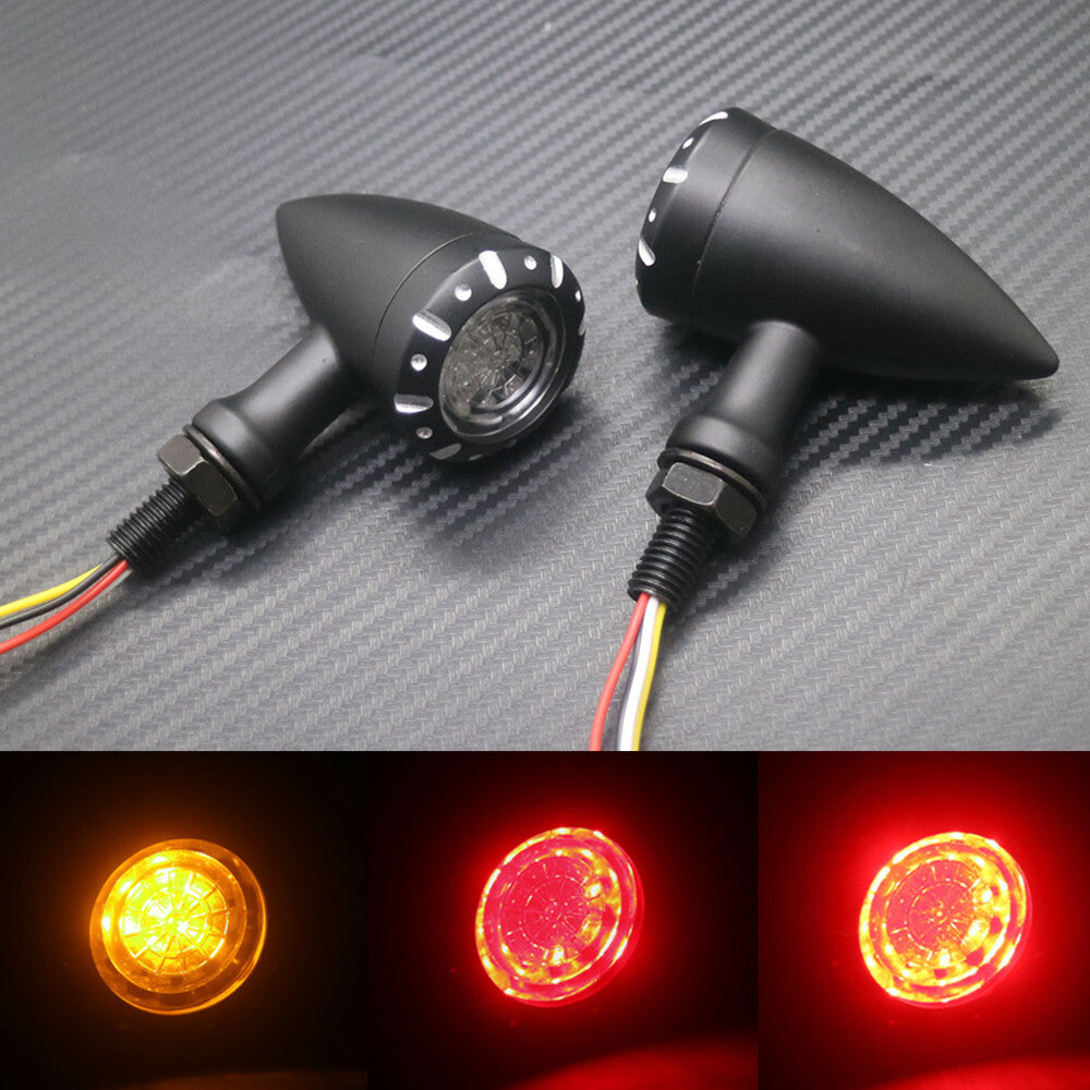 Black Bullet Metal LED Brake Blinker Light Turn Signal Light for Harley Chopper Q