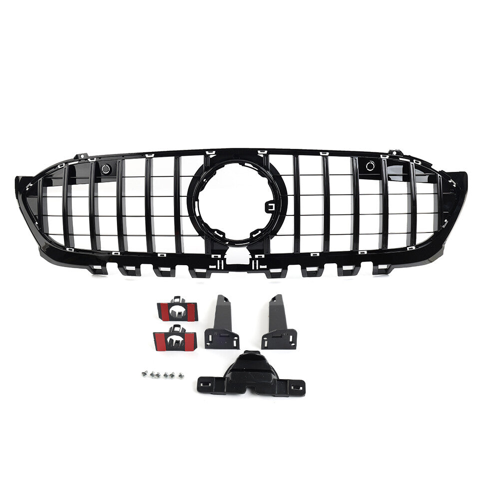 GTR Style Front Bumper Hood Radiator Grille Black for Mercedes A Class 2019-2023