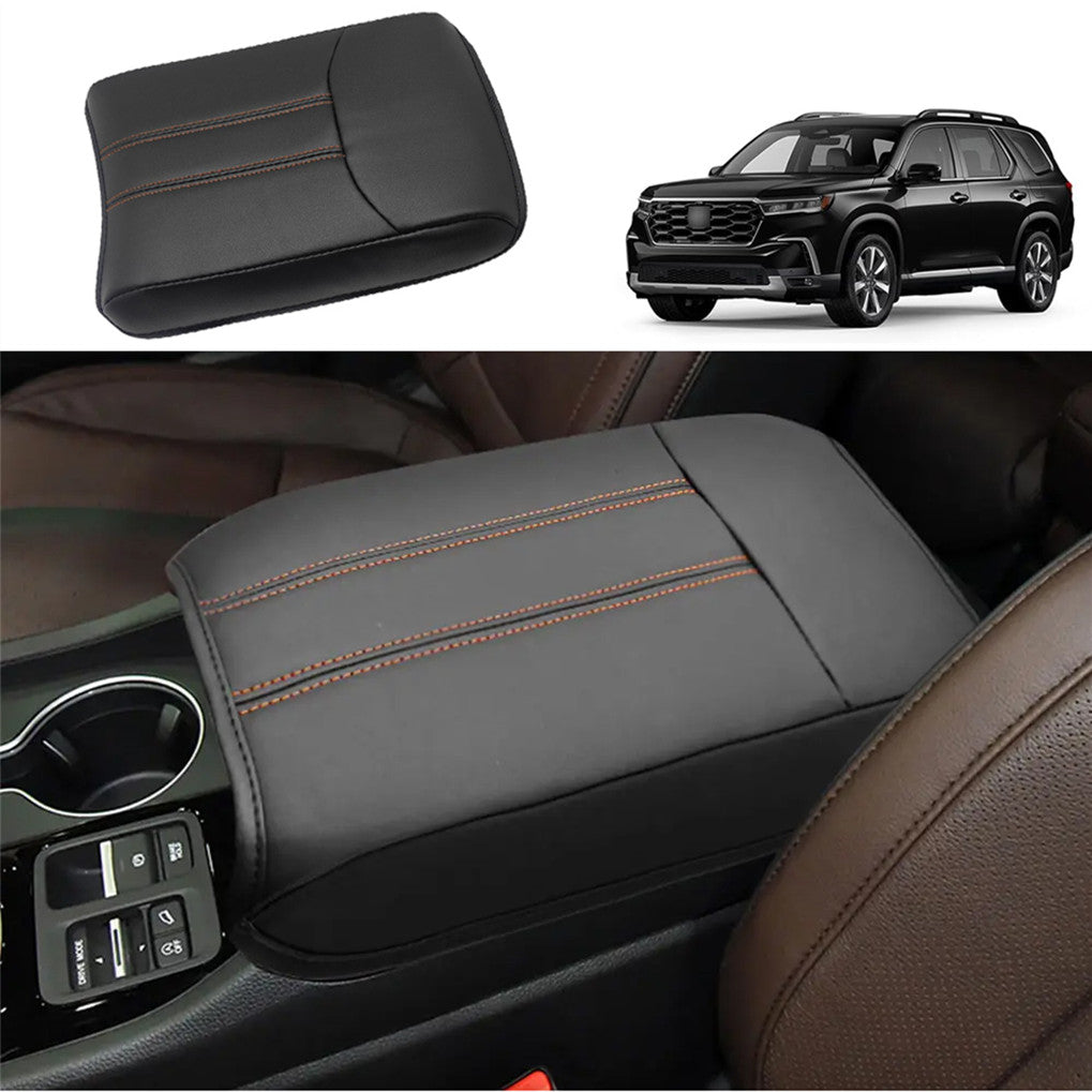 Orange Stitches Leather Cover for 2023-2025 for Honda Pilot Center Console Armrest Protector n