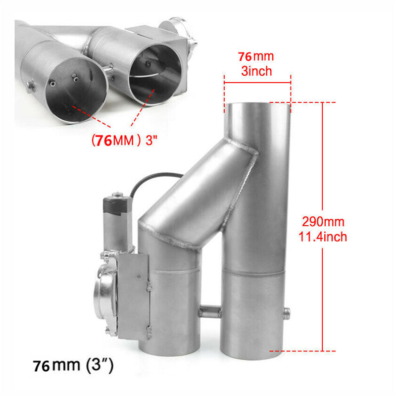 3'' Double Electric Exhaust Y Pipe Dual Control Valve Kit Remote Switch Q