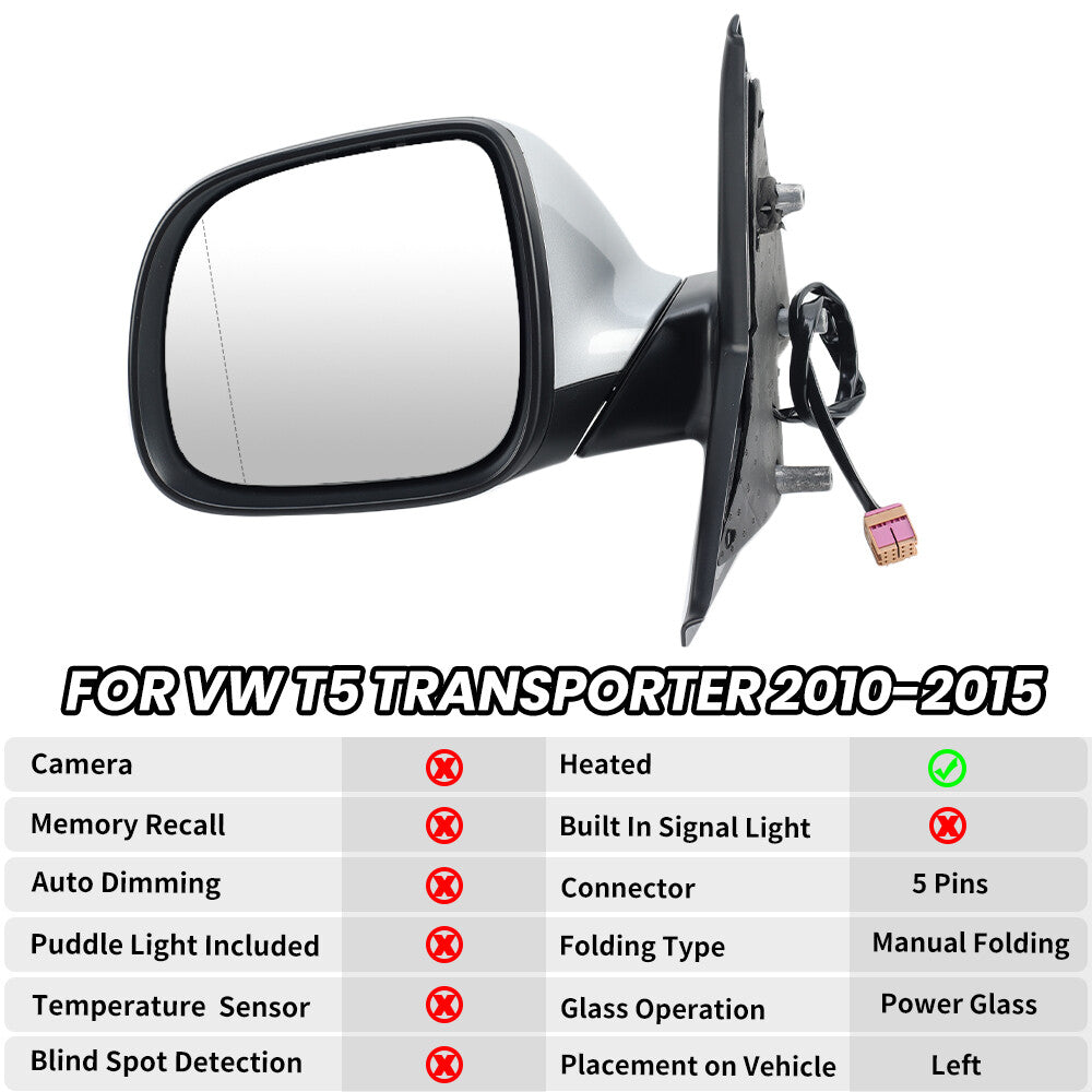 F¨¹r for VW T5 Transporter 2010-2015 Au?enspiegel R¨¹ckspiegel Silber Links 5 Draht