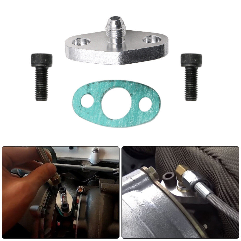Front Fitting Adapter Turbo Oil Feed Line Flange Gasket 4AN For T3 T4 T04E GT42