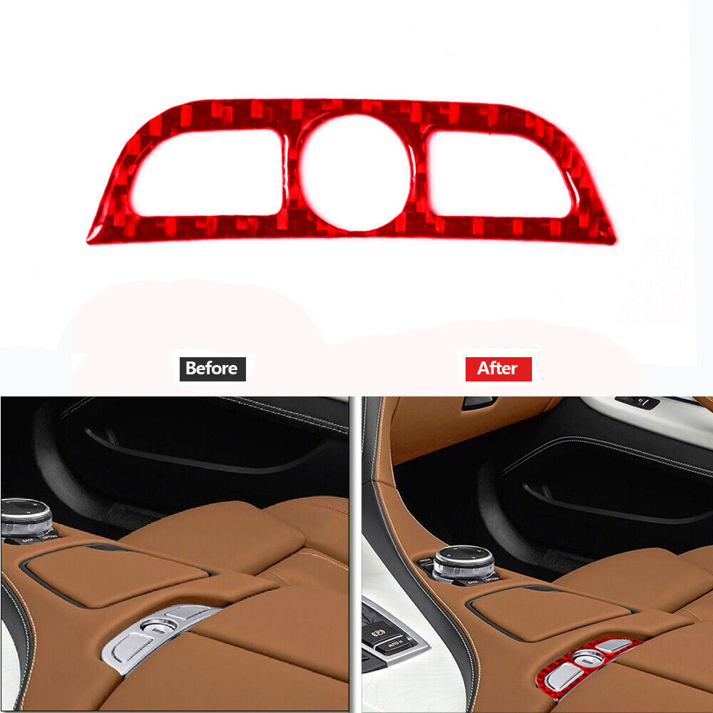 Red carbon fiber center armrest door trim for BMW 6 Series F12 F13 2011-2018