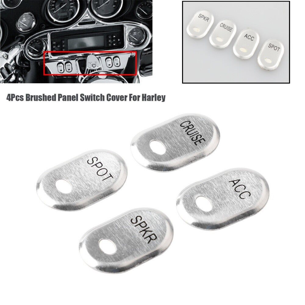 4PCS Chrome Brushed Panel Switch Covers Caps for Harley Touring Electra Glide