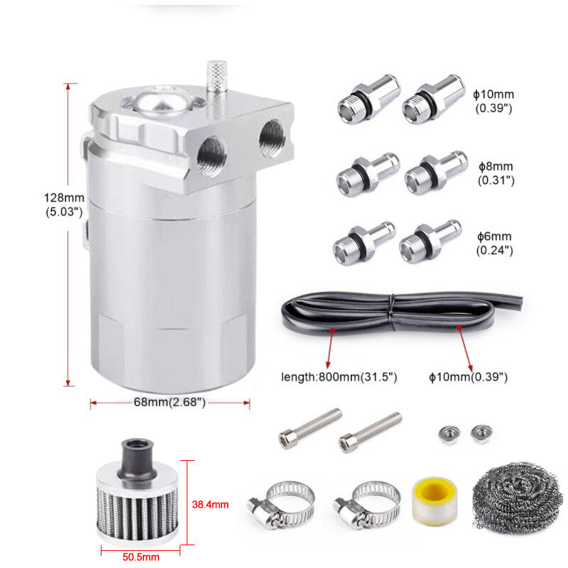 300ml Oil Catch Can Kit Reservoir Baffled Tank with Breather Filter Silver