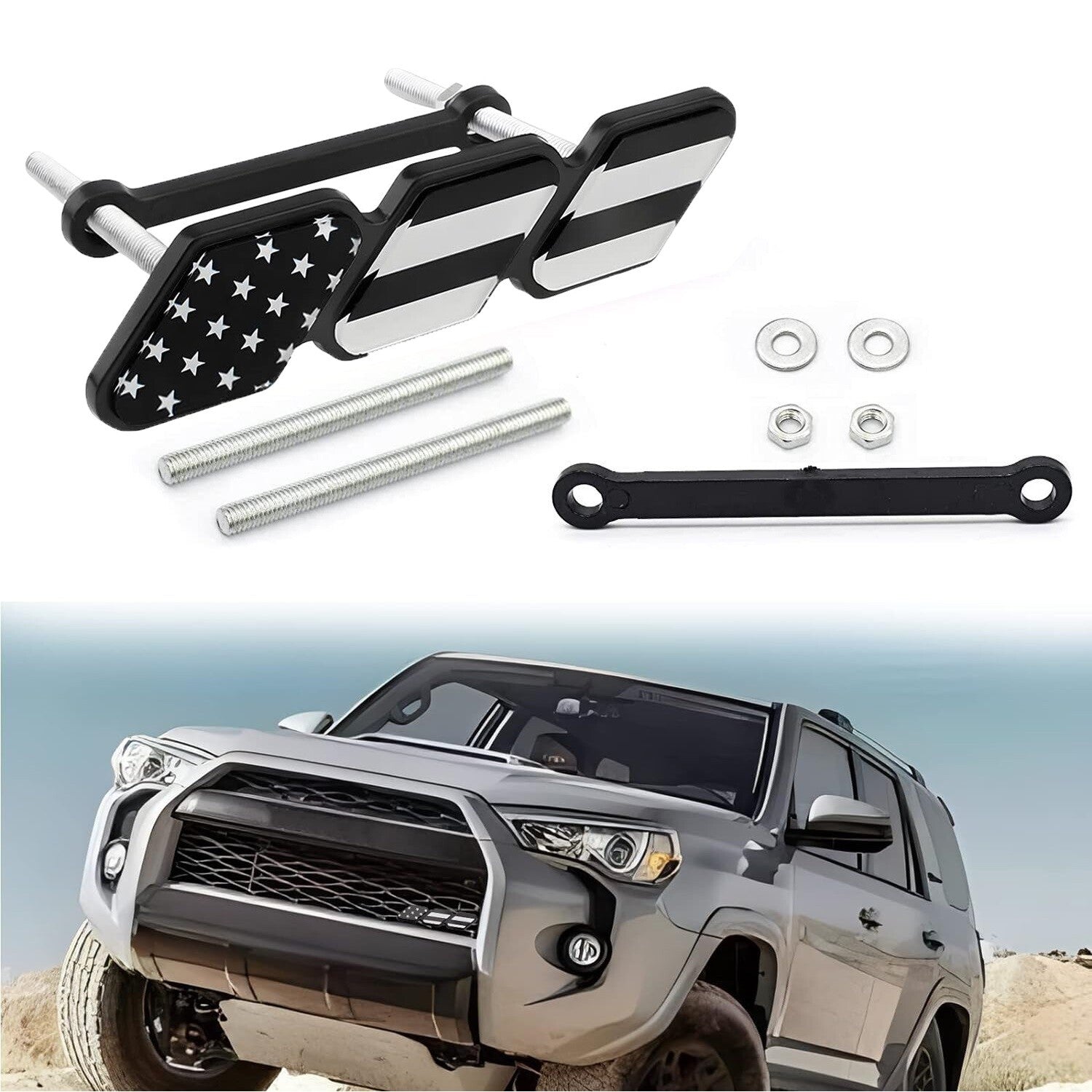 Black American Flag Front Grille Cover Badge Trim Accessory for Cab n