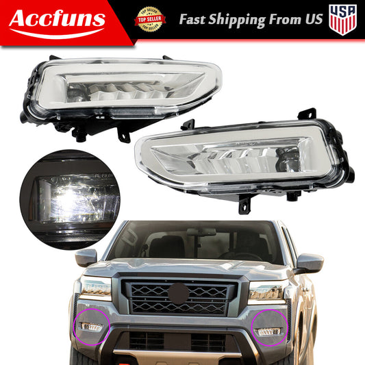 The fog lights are located on the right and left sides in front of the 2020-2022 Titan/2022 Frontier. n