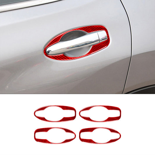 4X Red Carbon Fiber Out Door Handle Frame Cover Trim for Nissan Rogue 2014-2016