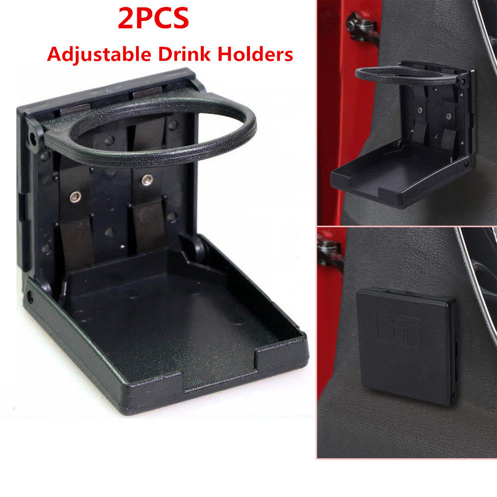 A pair of universal plastic collapsible beverage cup holders for cars, trucks, and boats. n