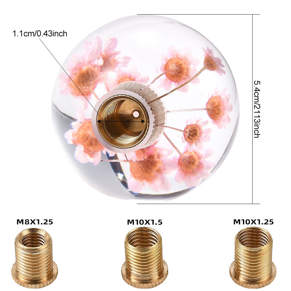 Pink Flower Car Gear Stick Shift Knob Acrylic Crystal Round Gear Shifter Stick