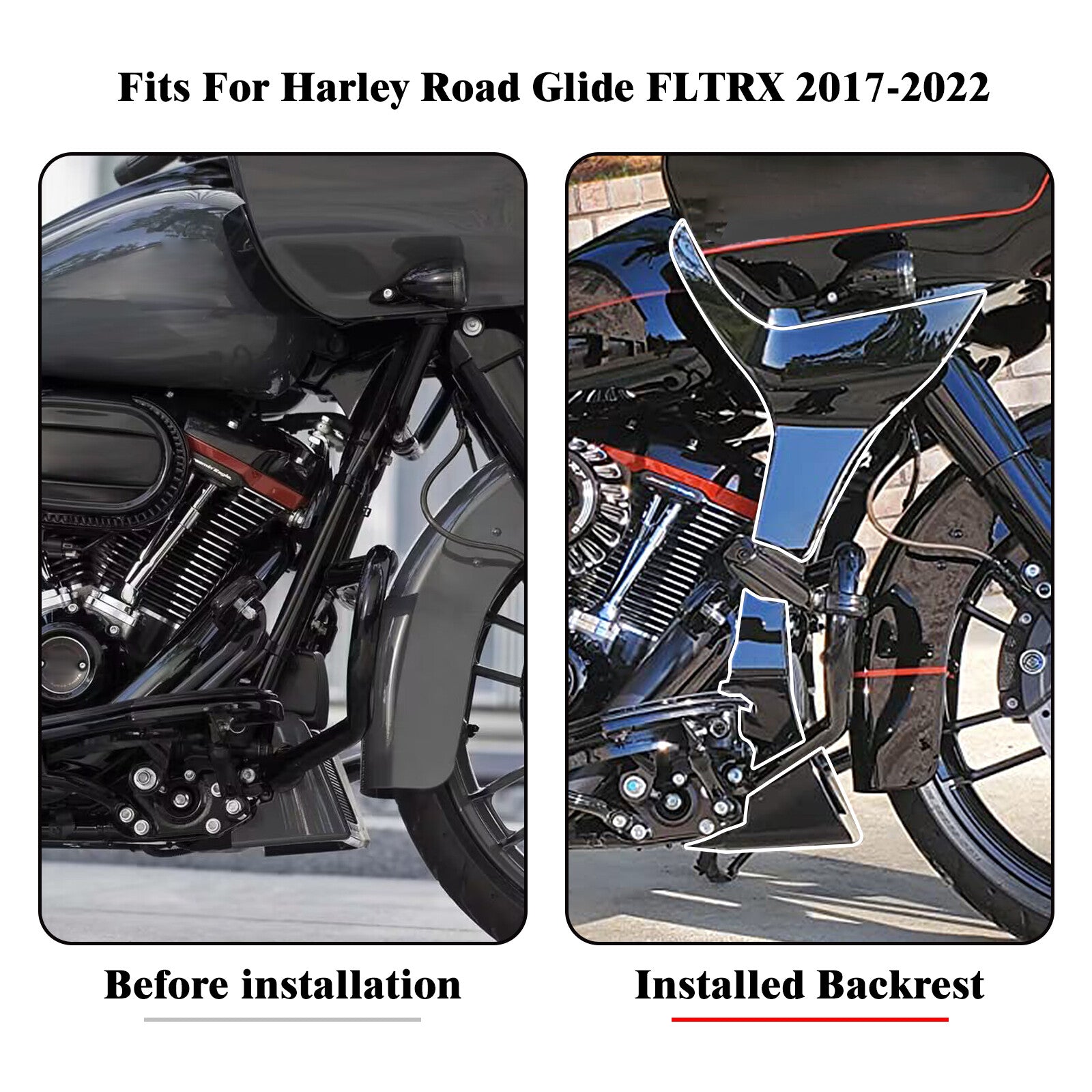 Gloss Black Fairing Spoilers Cover Fit for Harley Touring Road Glide FLTR 17-23