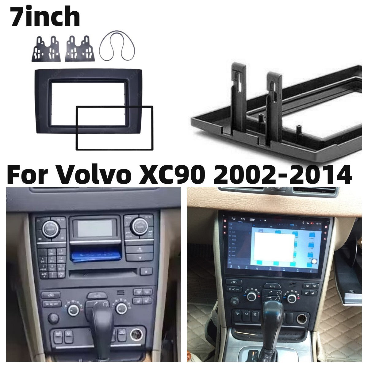 Fascia 2 DIN Car Stereo Radio Frame Trim Kit in Black for Volvo XC90 2002-2014 n