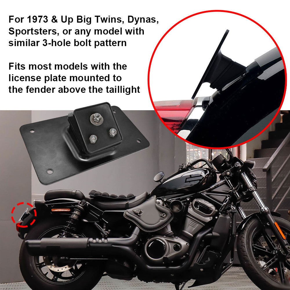 Black Laydown License Plate Mounting Bracket for Harley Softail Dyna XL 1973-Up Q