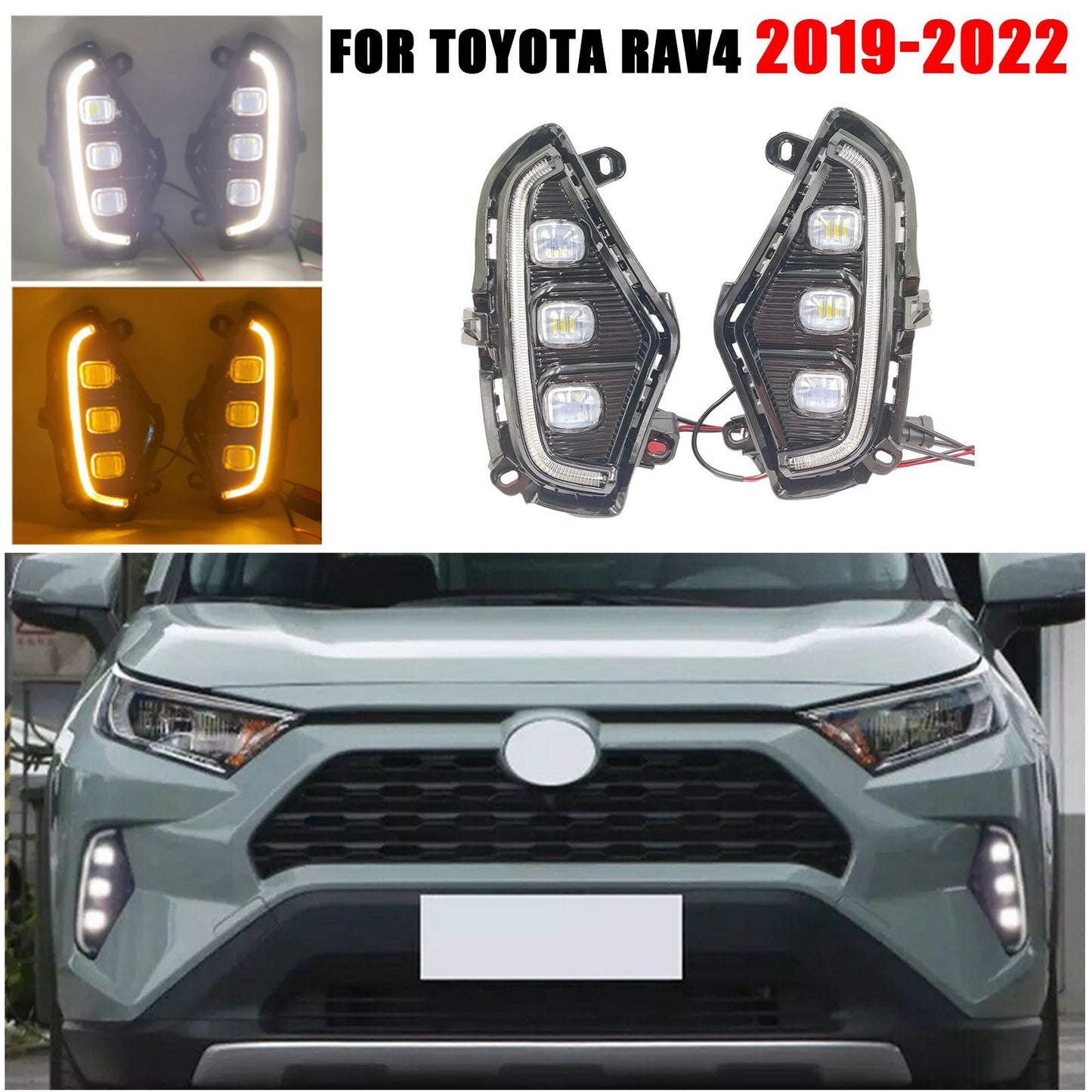 LED DRL daytime running lights, fog lights, and bumper suitable for Toyota RAV4 2019-2022