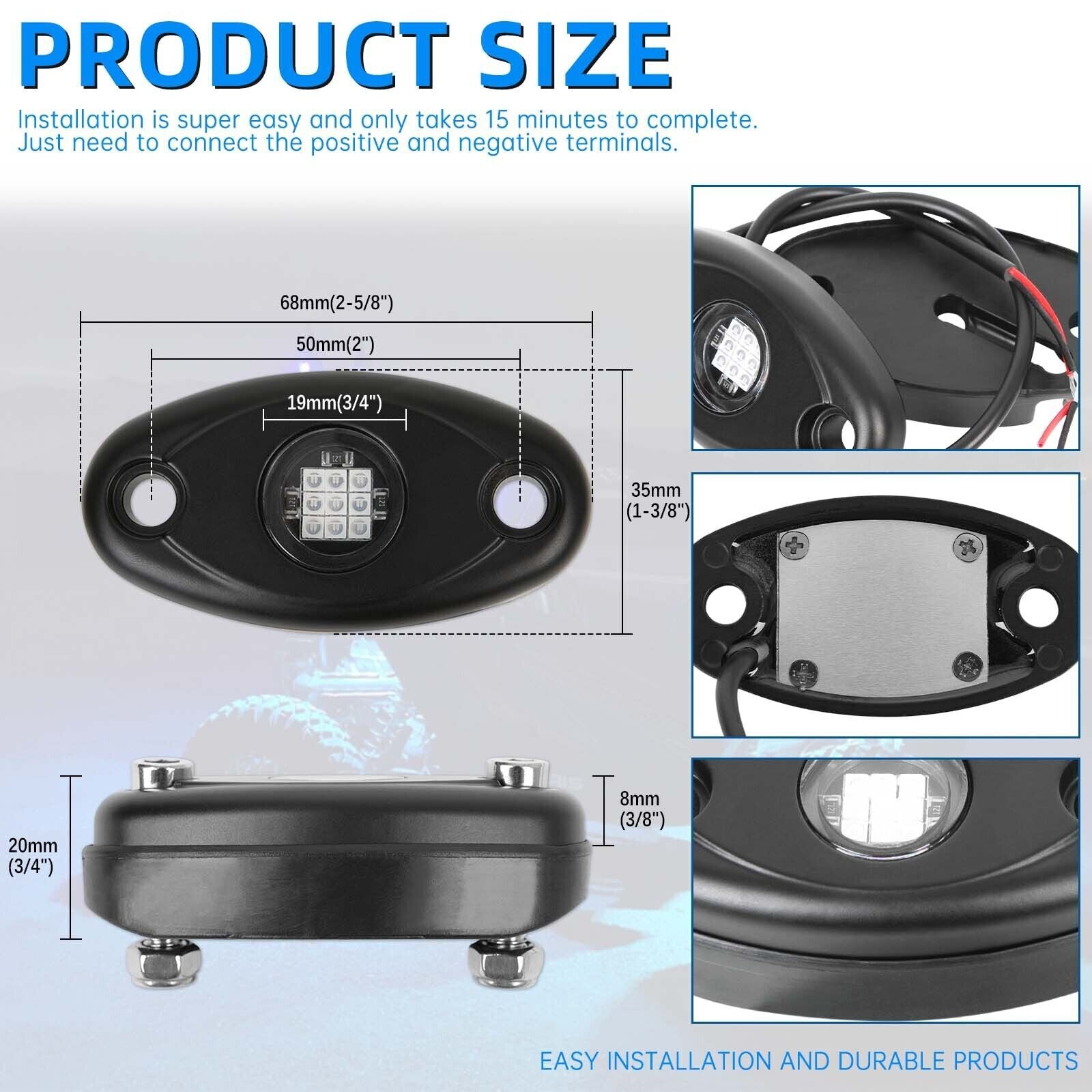 Blue LED Pods Rock Underbody Neon Wheel Light Waterproof for Jeep for Wrangler JK JL