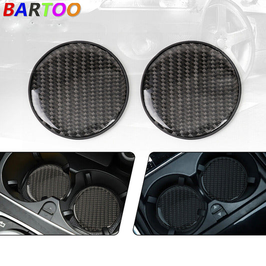 2X Black Carbon Fiber Cup Holder Pad Water Cup Slot Non-Slip Mat Car Accessories
