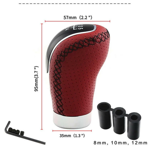 Red 5/6 speed manual gear shift lever with leather and 3 caps - n