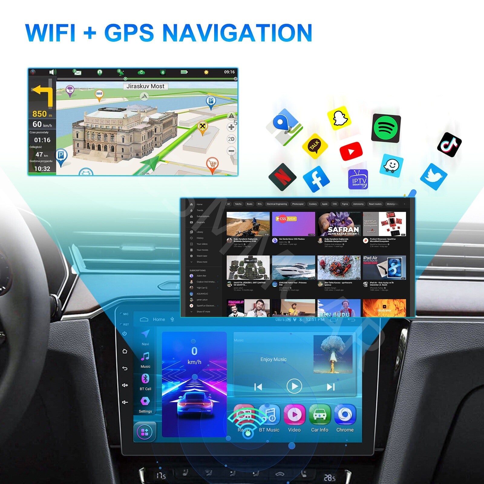For Apple Carplay Android 13 Car Stereo Radio GPS Double 2 Din Multimedia Player