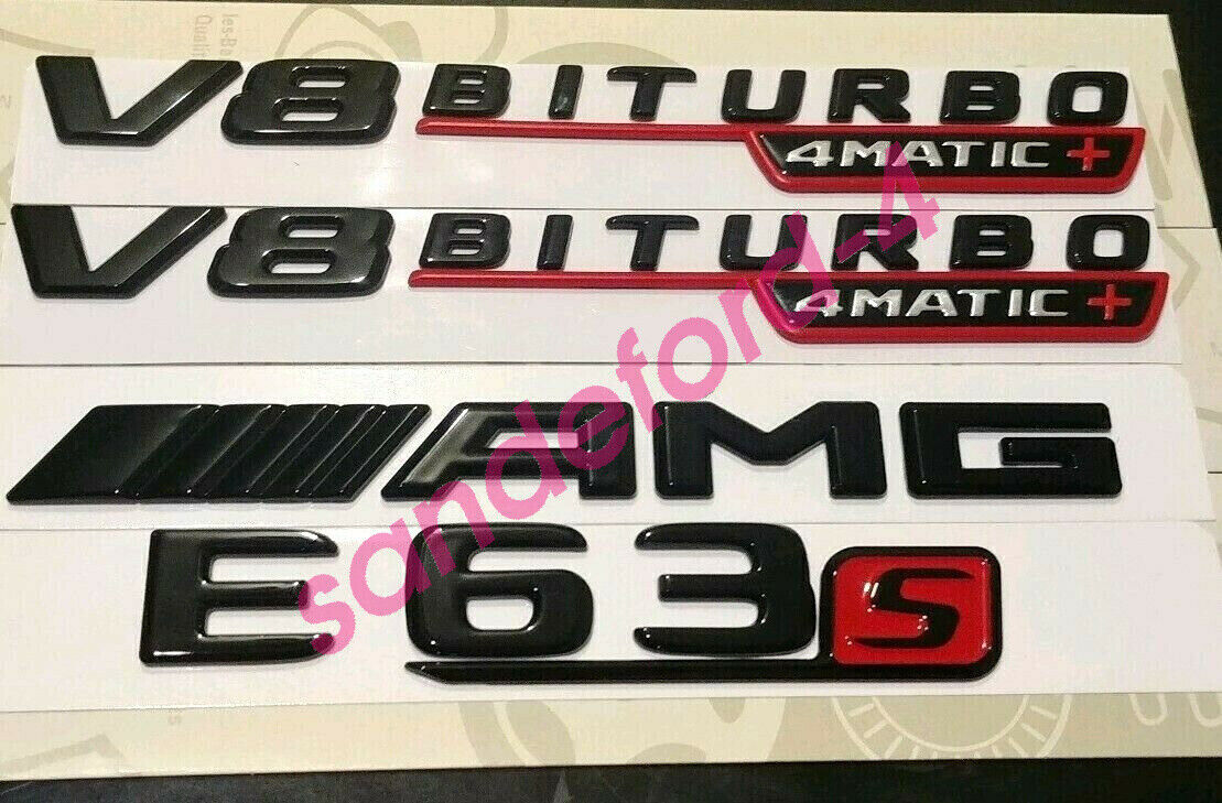 E63S + AMG + V8 BITURBO 4MATIC + Glossy Black with Red Badges for Mercedes-Benz E63