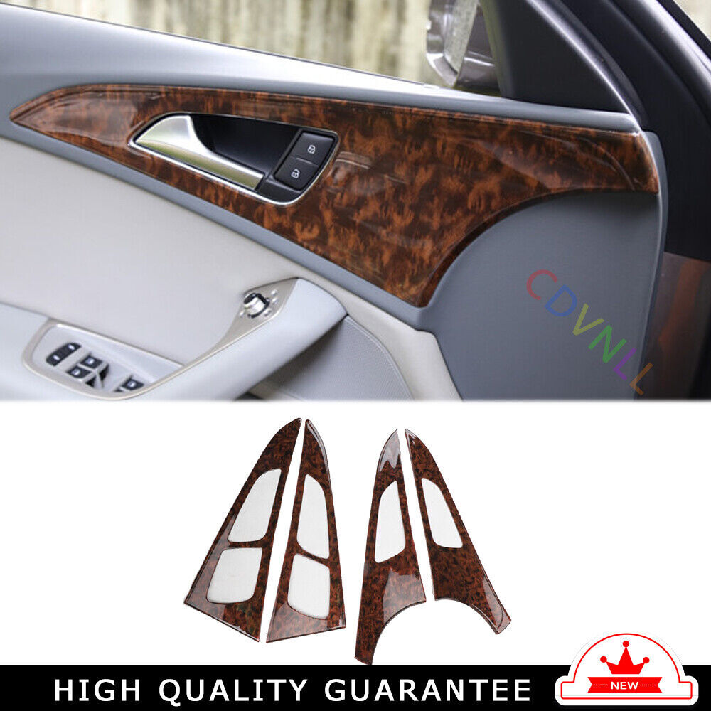 Car Inner Door Panel Cover Decor Trim 4PCS Fit for Audi A6L 2012-2018 Brown Wood