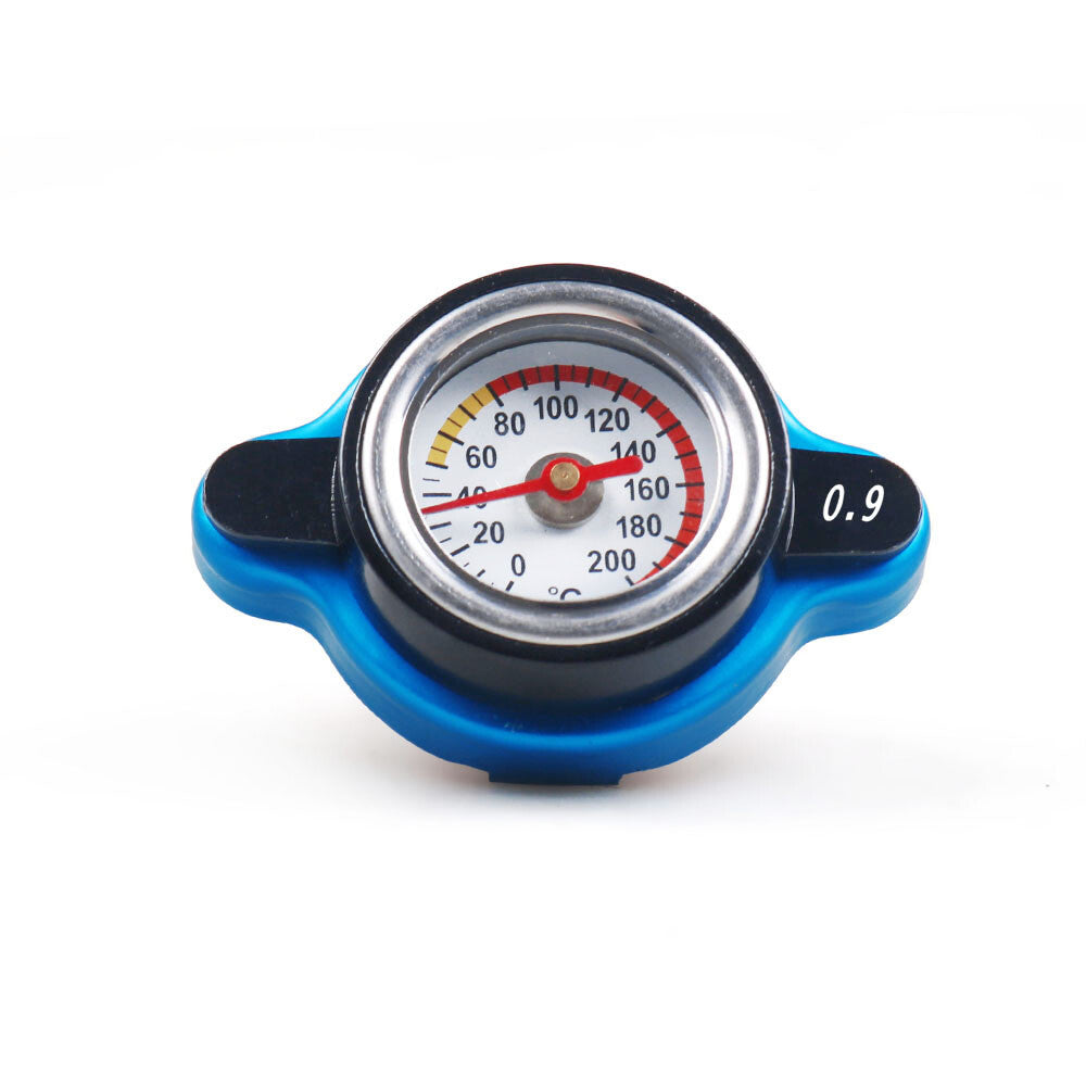 Blue Thermostatic Gauge Radiator Cap 0.9Bar Big Head Water Temp Meter Car Racing