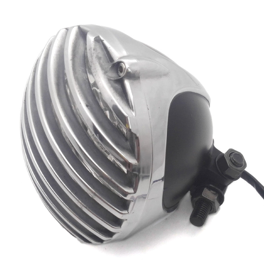 Polished Black Scalloped Finned Headlight Grill for Harley Bobber Chopper Custom Q