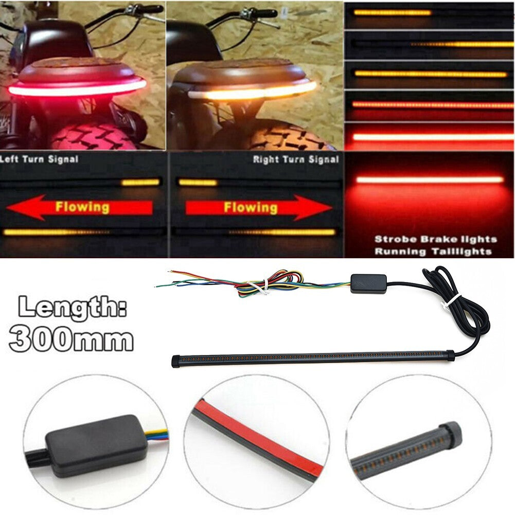 Motorcycle Sequential Switchback Flowing LED Tail Brake Turn Signal Strip Lights