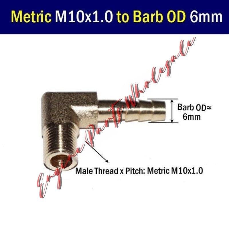 ELBOW Fitting Metric Male Thread M10 M10x1.0 Barb 6mm 1/4 Hose Adapter Connector Q