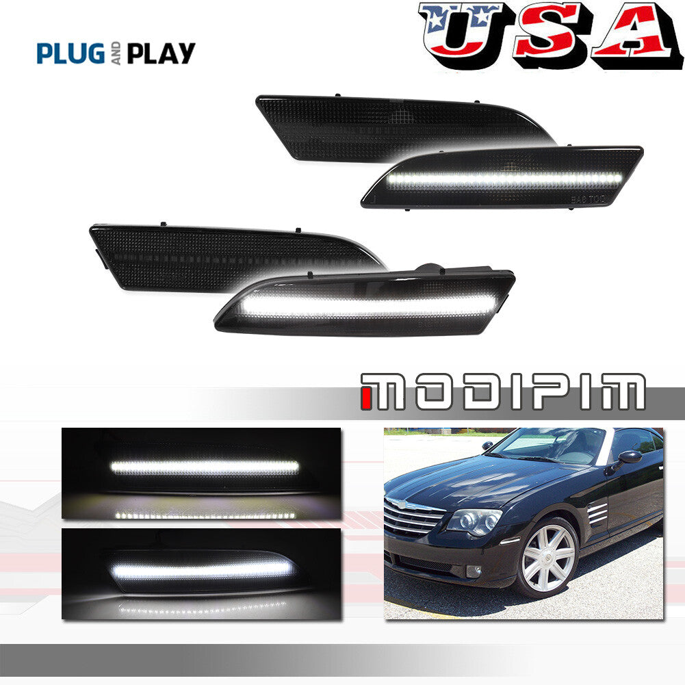 4 Pack for 04-08 for for CHRysler Crossfire Smoked Lens Fender Side Marker Lights White LED - v