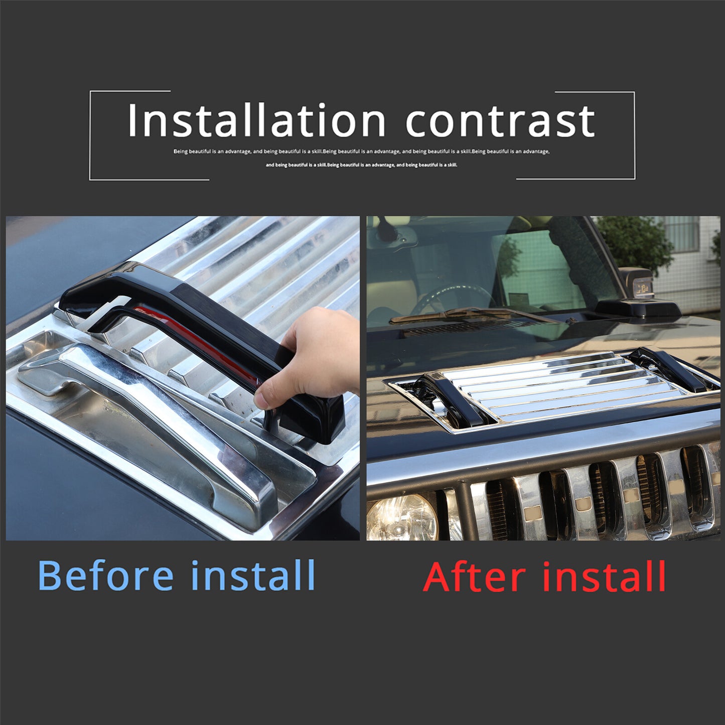 Sleek Black Hooded Deck Vent with Handle Cover Kit for Hummer H2 2003-2009 4 Pieces n