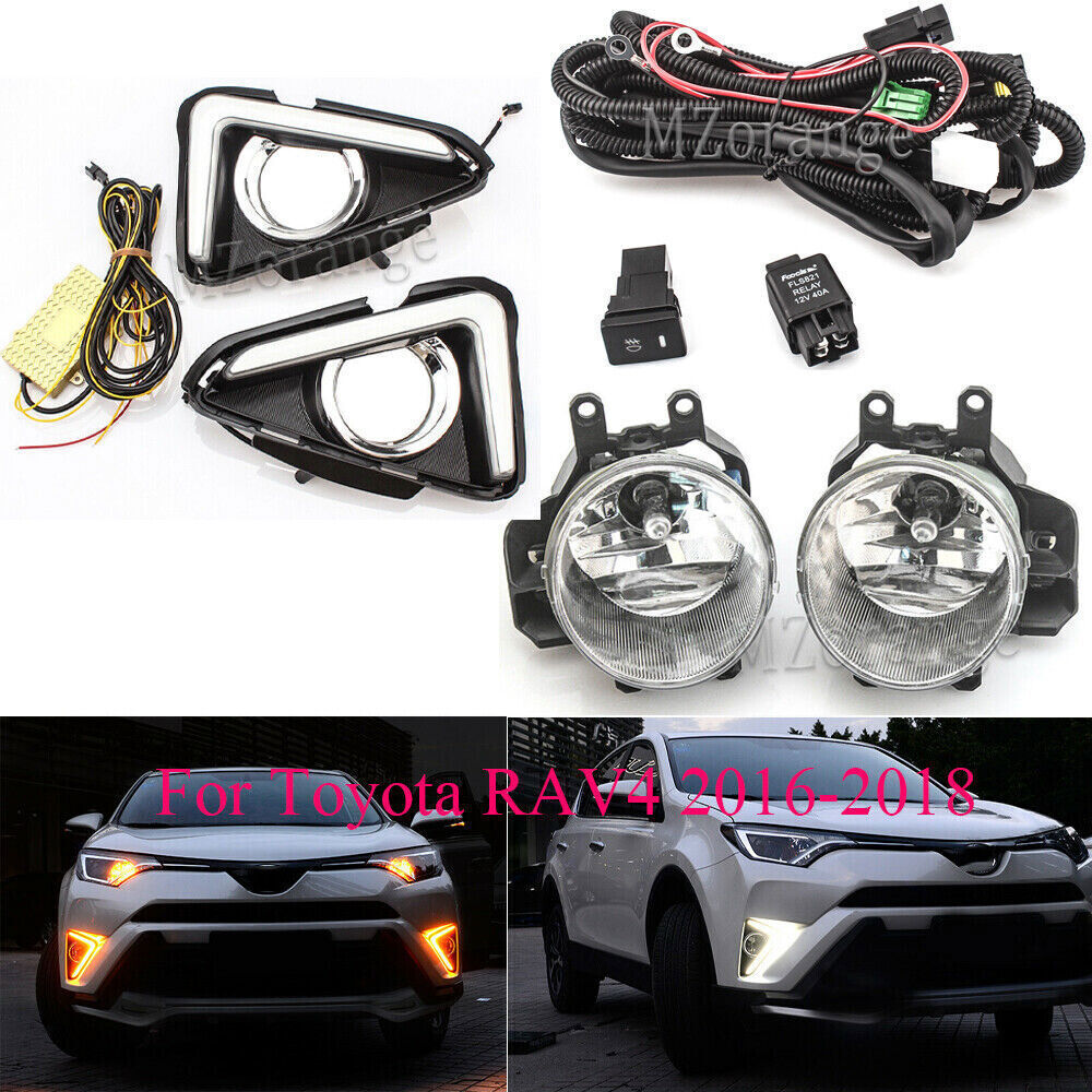 for Toyota RAV4 2016-18 LED Daytime Running Light Fog Lamp Wiring Switch DRL Set