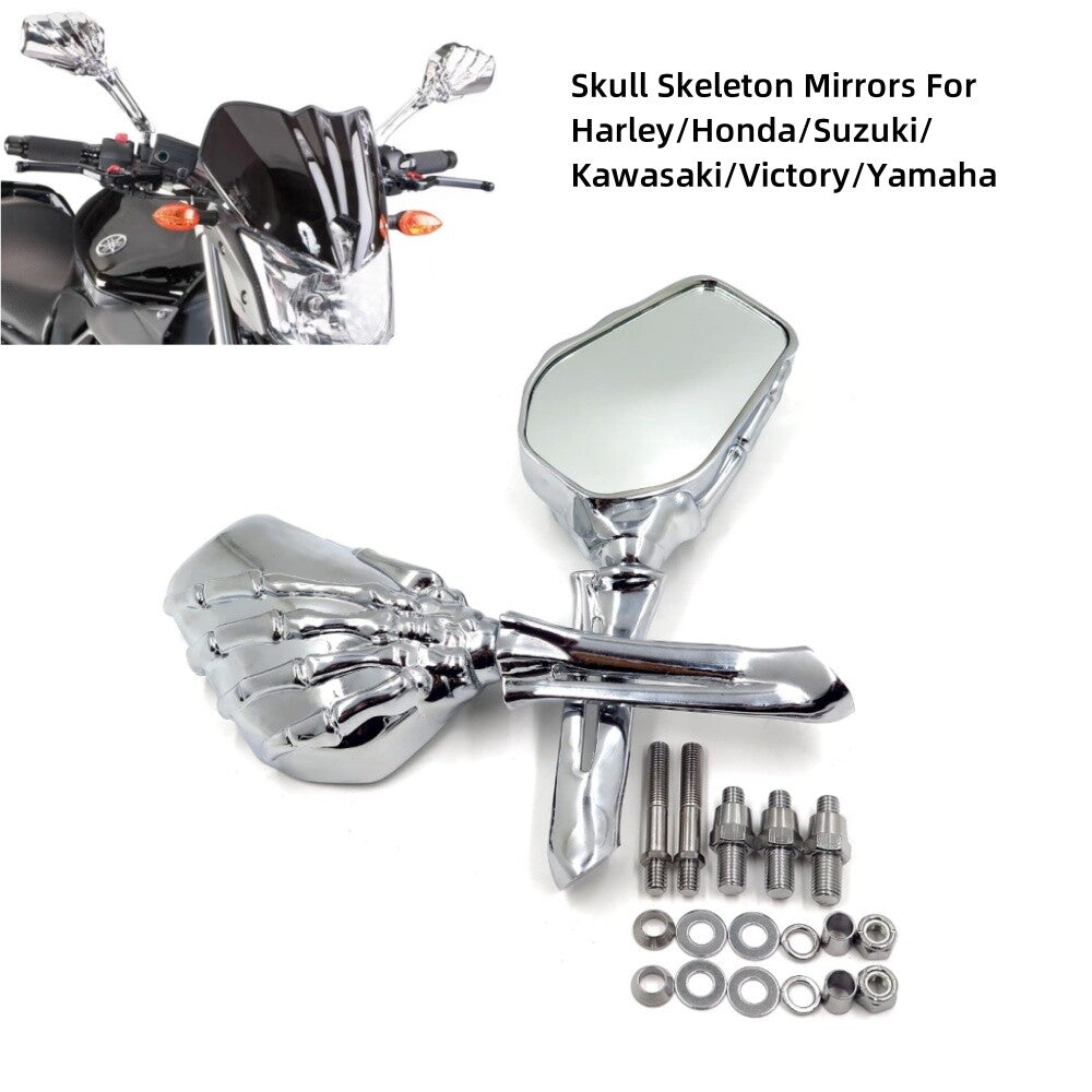 Motorcycle Chrome Skull Skeleton Mirrors for Harley Touring Sportster / for Kawasaki