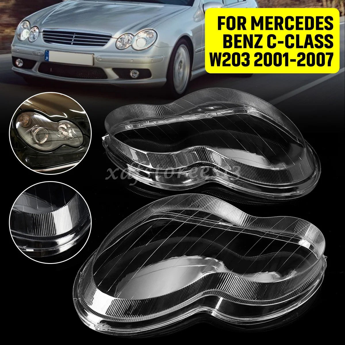 Pair Headlight Lens Cover Replacement for Mercedes for Benz C-Class W203 2001-2007