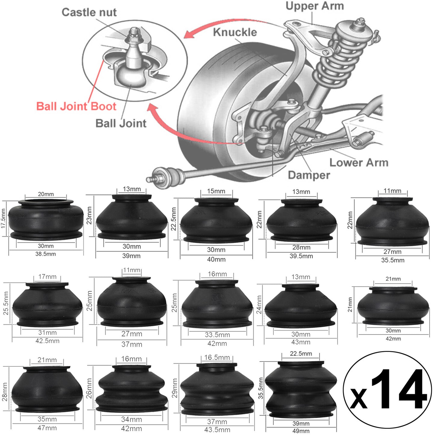 14x Universal Multipack Ball Joint Rubber Dust Boot Covers Track Rod End Set Kit