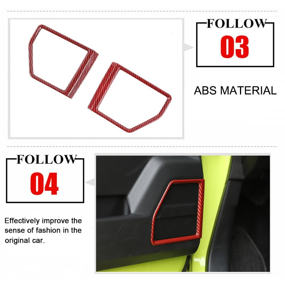 Red Carbon Fiber ABS Door Audio Speaker Cover Trim for Suzuki for Jimny 2019-2023
