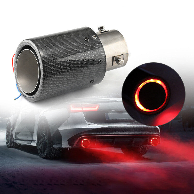 Car Exhaust Muffler Tail Pipe Turbo Throat Straight Style Rolled Edge Red LED