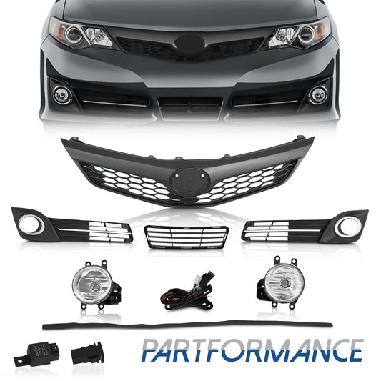 Front Bumper Grille Fog Lights and Protector Trim Kit for 2012 - 2014 for Camry SE 6 Pieces - v