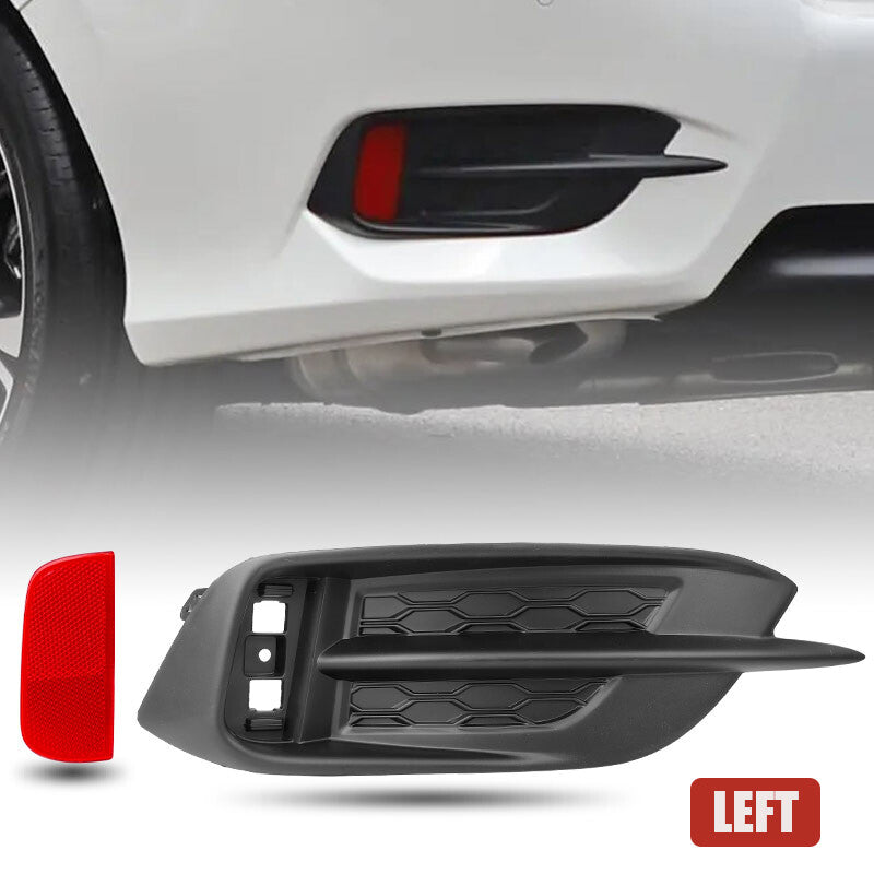 Left Rear Bumper Reflector Lens+Bezel Cover For 16-21 10th Gen for Honda for Civic Sedan